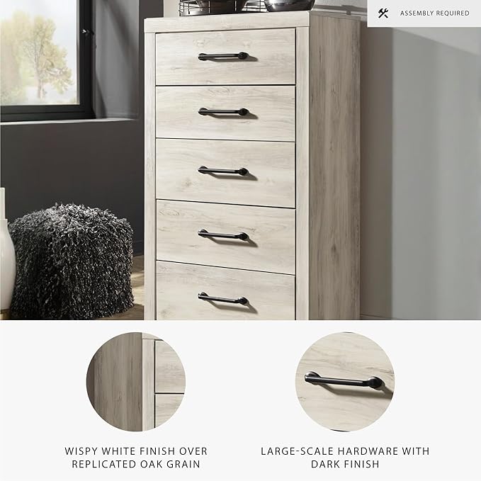 Signature Design by Ashley Cambeck Industrial 5 Drawer Chest with Safety Stop, Whitewash