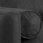 SIMPLIHOME Morrison 89-inch Wide Sofa in Lead Black Genuine Leather, Mid-Century Modern Design Couch for Living Room, Single Bench Cushion, 2 Back Cushions, 2 Bolster Pillows