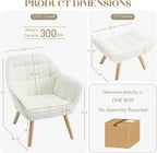 Small Accent Chair with Ottoman, Sherpa Upholstered Lounge Chair with Footrest, Comfy Reading Armchair with Wood Legs for Living Room Bedroom, White