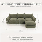 106'' Down Blend L-Shaped Sectional Sofa, Deep Seat Feather-Filled Cushions, Oversized Cloud Couch with Sink-in Comfort, Modern Living Room Sofa – Sage Mist