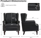 UIXE Faux Leather High Back Accent Chairs Set of 2, Upholstered Armchair for Living Room, Retro Wingback Arm Chair Nailhead Trim Single Sofa Bedroom Reading Seat with Solid Wood Legs - Black