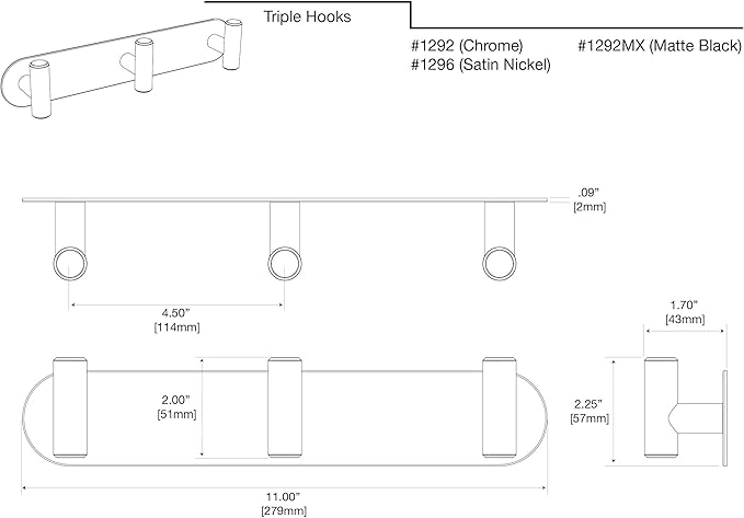Gatco 1292, Modern Decor Wall Hook, Coat Hat Towel Robe Hook. For Entryway Living, Kitchen, Bathroom, Bedroom. Sturdy Chrome on Premium Brass.