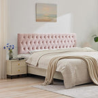 Kingfun Tufted Upholstered Queen Size Bed Headboard in Modern Button Design, Adjustable Solid Wood Head Board, Premium Velvet Fabric Padded Headboards in Bedroom (Pink)