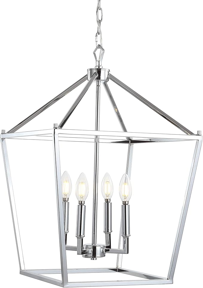 JONATHAN Y JYL7437C Pagoda Lantern Dimmable Adjustable Metal LED Pendant Classic Traditional Farmhouse Dining Room Living Room Kitchen Foyer Bedroom Hallway, 16 in, Chrome