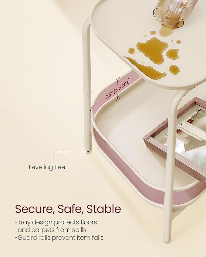 VASAGLE 2-Tier Outdoor Table, Small Side End Table with Tray Storage, Bedside Nightstand for Living Room, Bedroom, Modern Style, Cream White ULET243W01