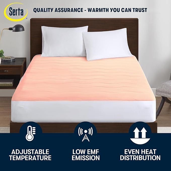 Serta Heated Mattress Pad Twin XL - Deep Pocket, 10 Heat Settings, Auto Shut Off, ETL Certified, Machine Washable, White