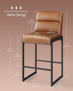 VASAGLE EKHO Collection - Bar Stools Set of 2, Counter Height Stools with Backs, 26.4-Inch Barstools Chairs, Synthetic Leather with Stitching, Mid-Century Modern, Dining Kitchen Island, Caramel Brown