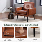 Accent Chair Set of 2, PU Leather Modern Chair with Wooden Frame, Cozy Armchair Reading Chair with Comfy Back for Apartment, Living Room, Bedroom, Waiting Room, Small Space, Corner, Brown