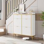 Fluted Shoe Cabinet Storage, Freestanding Hidden Shoe Organizer with 4 Flip Drawers & 2 Drawers, Wood Narrow Shoe Rack Cabinet with Adjustable Shelves for Entryway, Foyer, Hallway, White