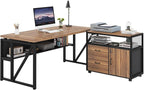 Tribesigns 63" L Shaped Desk with Drawer Cabinet, Executive Computer Desk and lateral File Cabinet, 2 Piece Home Office Furniture with Drawers for Hanging File, Doors with Locks (Brown, 63 inches)