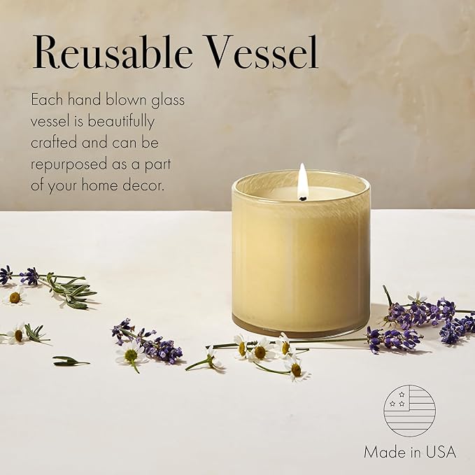 LAFCO New York Signature Candle, Chamomile Lavender - 15.5 oz - 90-Hour Burn Time - Reusable, Hand Blown Glass Vessel - Made in The USA