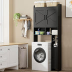Homhedy Over The Toilet Storage Cabinet with 2 Barn Door and Toilet Paper Holder Stand, FreeStanding Toilet Shelf Space Saver, for Bathroom, Restroom, Laundry, Black