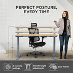RISE UP dual motor electric standing desk 60x30" black bamboo desktop premium ergonomic adjustable height sit stand up home office computer desk table motorized powered modern furniture small standup