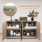 LKTART 59" Sideboard Buffet Cabinet Retro Accent Storage Cabinet with Magnetic Door Latches Adjustable Shelf for Living Room Kitchen(Natural)