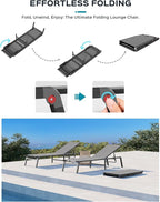 Patio Chaise Lounge Chair Set of 4, Foldable Lounge Chair for Outside, Aluminum Chairs with 5 Adjustable Backrest, Outdoor Pool Lounger for Poolside, Patio, Deck, Grey