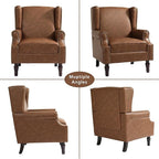 Lumibee Accent Chairs, Faux Leather High Back Armchair setof 2 or Living Room, Comfy Upholstered Single Sofa Reading Chairs with Solid Wood Legs for Office, Bedroom, Waiting Room-Leather Brown