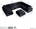 Cloud Modular Sectional Sofa Couch, 8 Seater Oversized Couch, 157.4" U-Shaped Convertible Couches with 2 Ottomans, Deep Sofa Couches for Living Room, Washable & Replaceable Covers, Black