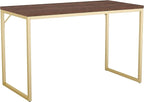 Martha Stewart Noah Home Office Parsons Desk in Walnut Wood Grain with Polished Brass Metal Frame