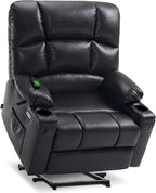 MCombo Oversized Dual Motor Power Lift Recliner Chair Sofa with Massage and Heat for Big Elderly People, Infinite Position, USB Ports, Faux Leather R7677 (Black, Medium-Oversize)