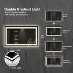 Lighted Vanity Mirror, 40x24 Inch Gradient Front and Backlight LED Vanity Mirror, 3 Colors Dimmable CRI>90 Double Lights, IP54 Enhanced Anti-Fog, Hanging Plates Wall Mount Bathroom Mirror