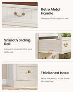 AOGLLATI Farmhouse 5 Drawers Dresser for Bedroom, 48” Tall Wood Rustic Chest of Drawers with Natural Texture, Vintage Design, Black Storage Dresser for Bedroom,Antique White