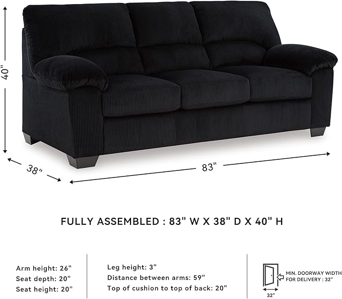 Signature Design by Ashley SimpleJoy Modern Sofa for Living Room, Black