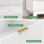 Fluted Dresser for Bedroom with 6 Drawers, 48" Wide Modern Chest of Drawers with Metal Handle, Wooden Dresser TV Stand, Wood Closet Clothes Storage Drawer Organizer for Living Room, Hallway, White