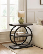 LITTLE TREE End Table Set 2, Side Table with 3 Tiers Shelves, Slim Sofa Side Table for Living Room, Tall Bedside Table Nightstand for Bedroom, Grey and Black