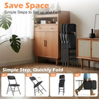 Folding Chairs 4 Pack with Padded Cushion and Back, Metal Folding Chairs with Comfortable Cushion and Durable Steel Frame Capacity for Home, Office, Party and Outdoor Events (PU-Black, 4 Pack)