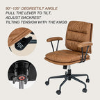 Brown Office Desk Chair, PU Leather Chair with Lumbar Support, Removable Armrests, Comfortable Adjustable Swivel Task Chair for Home, Office, Small Space,Dresser, Bedroom
