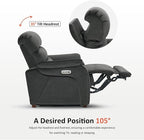 MCombo Power Zero Wall Hugger Recliner Chair for Small Space RV Living Room, Power Recliner with Adjustable Headrest, USB & USB-C Charging Ports, Fabric ST257 (Dark Grey)