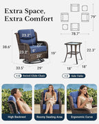 HILLGA Luxury Patio Furniture Set with 6-Inch Thick Cushions, High Back Outdoor Swivel Rocker Chairs and Table, 6-Piece All Weather Conversation Set for Porch Deck Balcony Yard, Blue (V3)