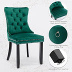 Velvet Upholstered Dining Chairs Set of 4, Modern Style Kitchen Side Chairs with Nailhead Trim and Wood Legs,Metal Pulling Ring for Dining Room Living Room(Green)