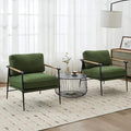 HEAH-YO Modern Accent Chairs Set of 2, Upholstered Linen Fabric Living Room Chairs with Backrests and Metal Legs, Comfy Reading Side Armchairs for Bedroom, Green