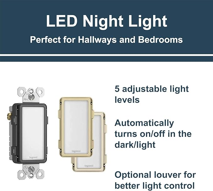 Legrand radiant NTLFULLTCCC6 Full Adjustable LED Night Light Outlet, For Hallways and Stairs, Optional Louver, Black/Light Almond/Ivory (1 Count)
