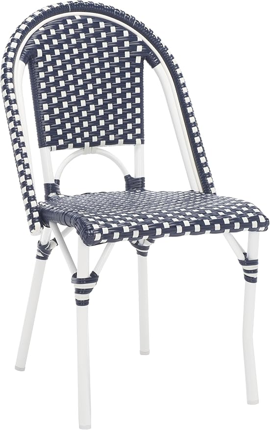 SAFAVIEH Outdoor Collection California Navy/White/White Bistro Side Chair Set of 2 (Fully Assembled)
