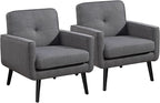 Accent Chair Set of 2, Fabric Modern Chair with Wooden Frame, Cozy Armchair Reading Chair with Comfy Back for Apartment, Living Room, Bedroom, Waiting Room, Small Space, Corner, Grey