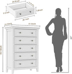 BLANKSPACE White Dresser, 5 Chest Drawer Dresser for Bedroom, Large Capacity Wood Cabinet for Bedroom, Modern Nightstand, Closets, Hallway
