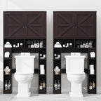 Vabches Over The Toilet Storage Cabinet, Farmhouse Storage Cabinet Over Toilet with 2 Barn Doors ，Toilet Paper Holder Stand，Home Space-Saving Toilet Rack, for Laundry, Restroom, Bathroom(Walnut)