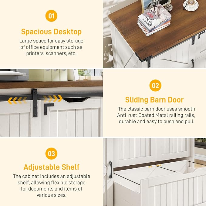 47.8” Farmhouse Lateral File Cabinet with Sliding Barn Door, 3 Drawers Filing Storage Cabinets with Adjustable Shelf, Office Printer Stand for Hanging Files Letter/Legal/F4/A4.