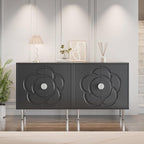 TOLEAD Storage Cabinet, Modern Sideboard Buffet Cabinet with Decorative Flower Pattern Doors, Accent Sideboard Cabinet for Living Room, Kitchen, Grey