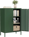 Green Metal Locker Cabinet with 2 Doors, Metal Accent Cabinets with 2 Adjustable Shelves Home Office Storage Lockers Sideboard for Kitchen Living Room Hallway Entryway
