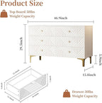 White Wood Dresser for Bedroom, 6 Drawers Dresser with Metal Handles & Embossed Woodgrain, 47" Wide Modern Chest of Drawers for Living Room, Hallway