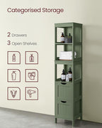 VASAGLE Storage Cabinet, Storage Organizer Rack Stand for Bathroom, Living Room, Bedroom, Multifunctional Corner Unit, 2 Drawers, 55.7 Inches in Height, Forest Green UBBC066C01