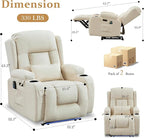 URRED Power Recliner Chair with Massage and Heat for Adults, Electric Reclining Sofa Home Theater Seating with Ambient Light, USB Ports, Cup Holders, Side Pockets, Pillow, Faux Leather (Beige)