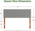 Queen Upholstered Headboard Only for Bed Frame from 49”-62”, Adjustable Height Queen XL Headboards with Durable Wood Legs, Fabric Bed Board in Modern Button Design, Light Grey