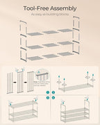 SONGMICS Shoe Rack, 3-Tier Shoe Organizer, Metal Storage Shelf, Upright or Upside Down, for 16-20 Pairs, Stackable, for Entryway, 11.8 x 36.2 x 21.7 Inches, Gray ULSA303G01