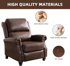 Push Back Recliner Chair Faux Leather Lounge Armchair with Rivet Decoration Wingback Single Sofa Chair with Padded Seat Solid Wood Legs for Living Room, Comfy Upholstered, Red Brown