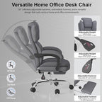 Big and Tall Office Chair, Executive Home Office Desk Chair, Leather Computer Chair with Retractable Footrest, Adjustable Headrest and Reclining Height, Padded Arms, 360°Swivel Free, Wide Seat, Gray