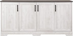 Prepac Rustic Ridge 4 Door Console Table with Storage, Washed White Storage Cabinet with Doors and Shelves, Sideboard Storage Cabinet 66" W x 31.75" H x 16" D, ACBG-1620-1